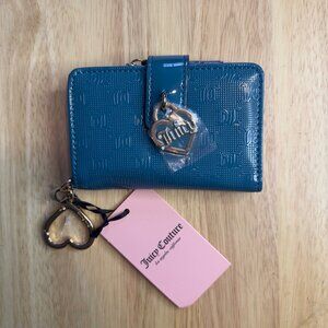 Juicy Couture Blue Embossed Wallet With Heart Charm & Keychain Clip - New With T